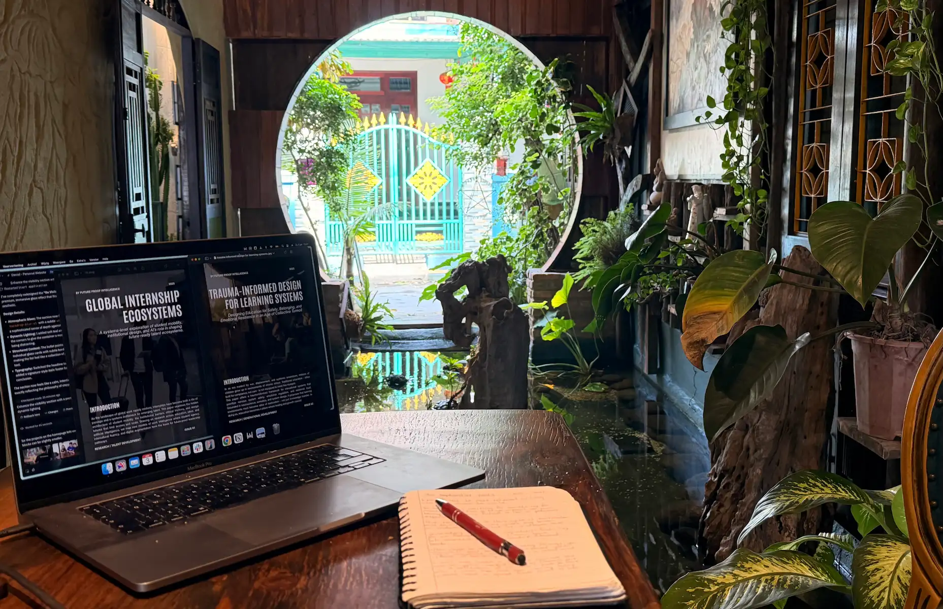 A working morning, through a round window onto the world
